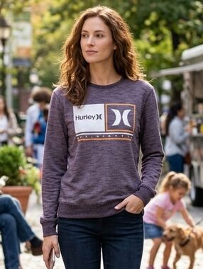 Hurley Women's Purple Sporty Graphic Crewneck Sweatshirt Size S